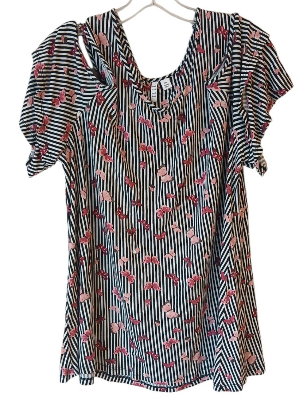 Elle Striped Butterfly Cold-Shoulder Top Size XXL